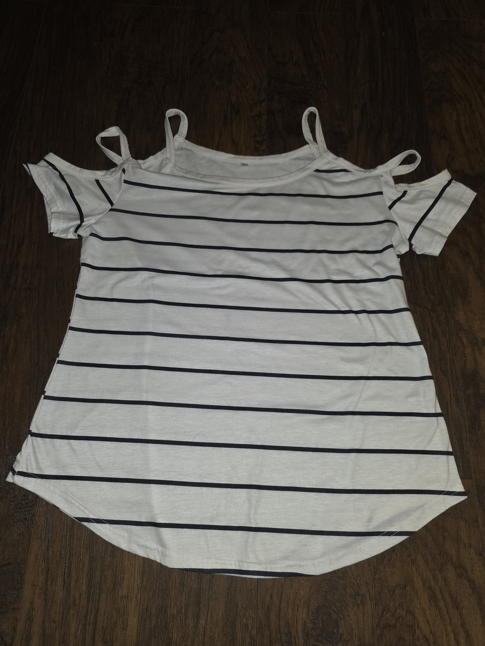 Cold-Shoulder Striped Tee in White and Black